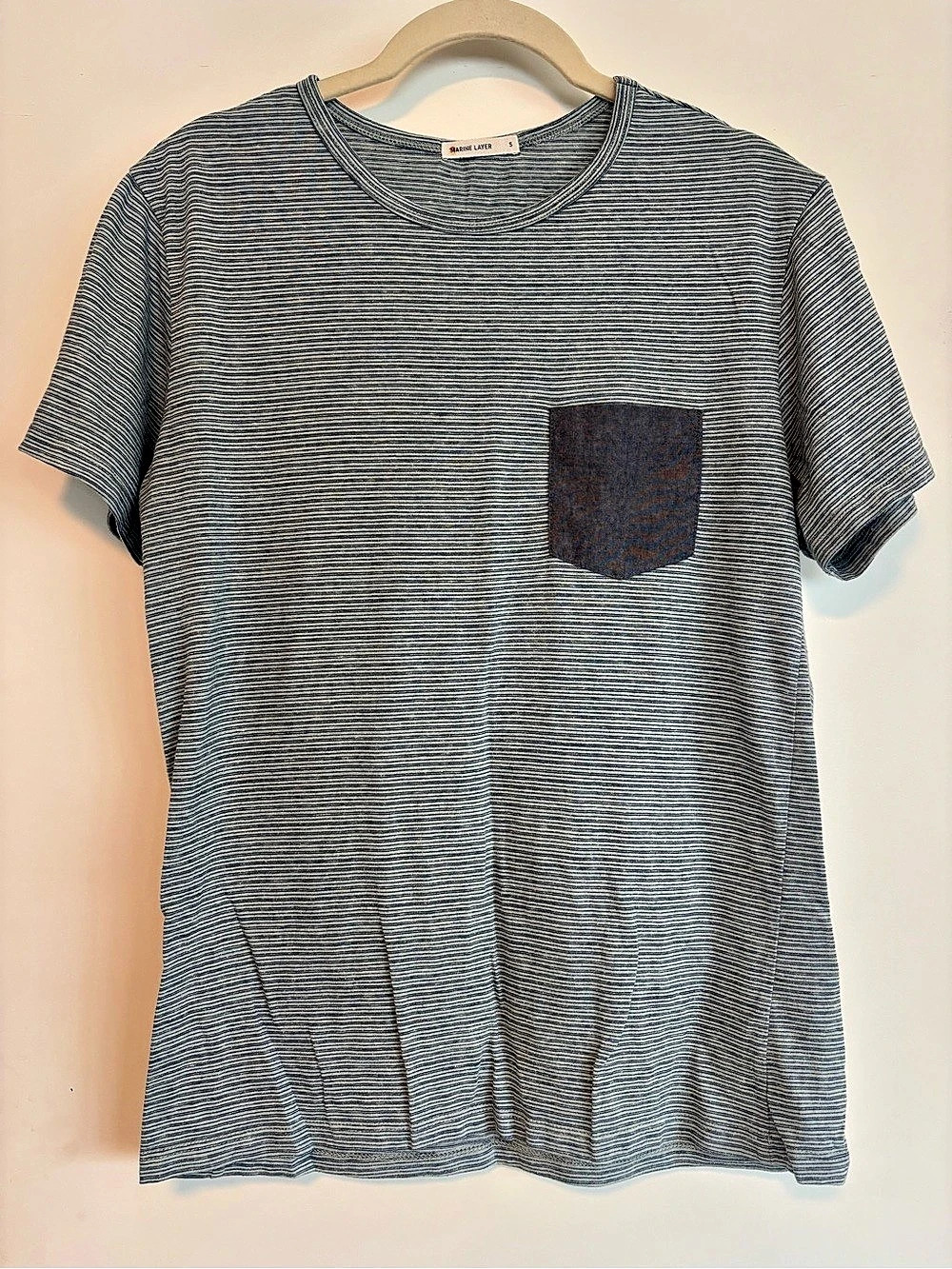 Marine Layer Signature Cambria Stripe Pocket Tee Blue & White Small